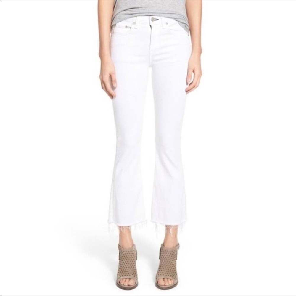 Rag and Bone Crop Flare White Jeans Raw Hem Bright White sz 29